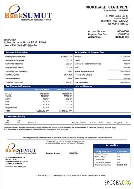 Modèle Word et PDF de relevé hypothécaire de la Banque indonésienne Sumut